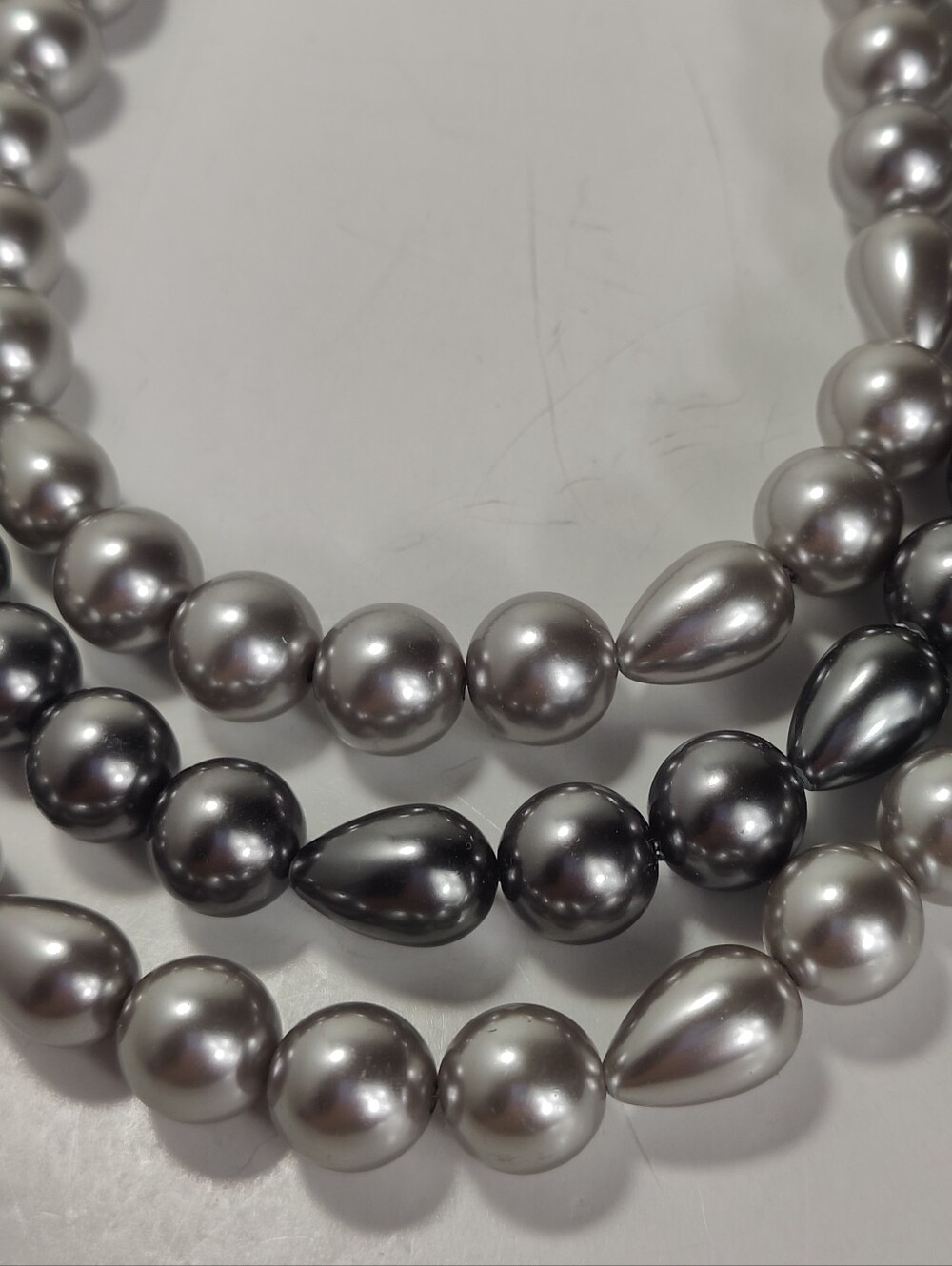 Roman Multi Strand Faux Pearl Statement Necklace Gray Gunmetal - Picture 2 of 9